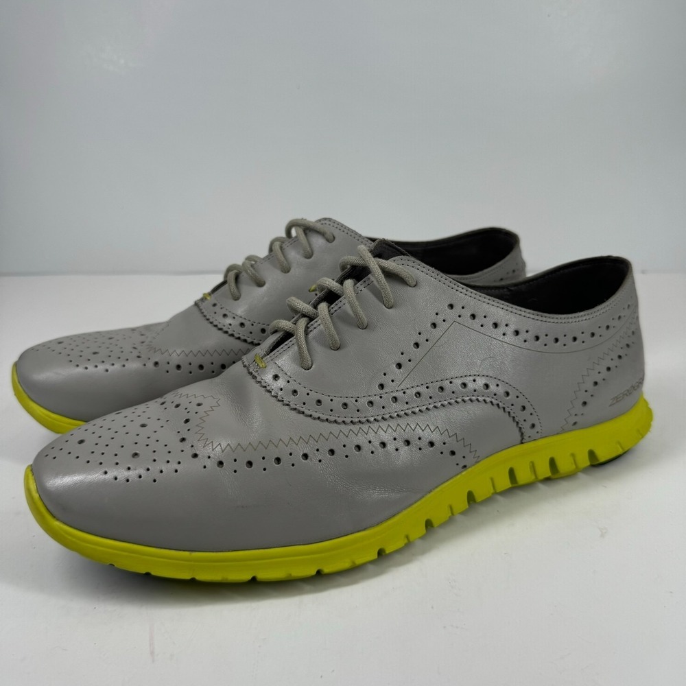 Cole Haan ZEROGRAND Women's 10.5B Grey/Neon Leather Wingtip Oxford Shoes W02698